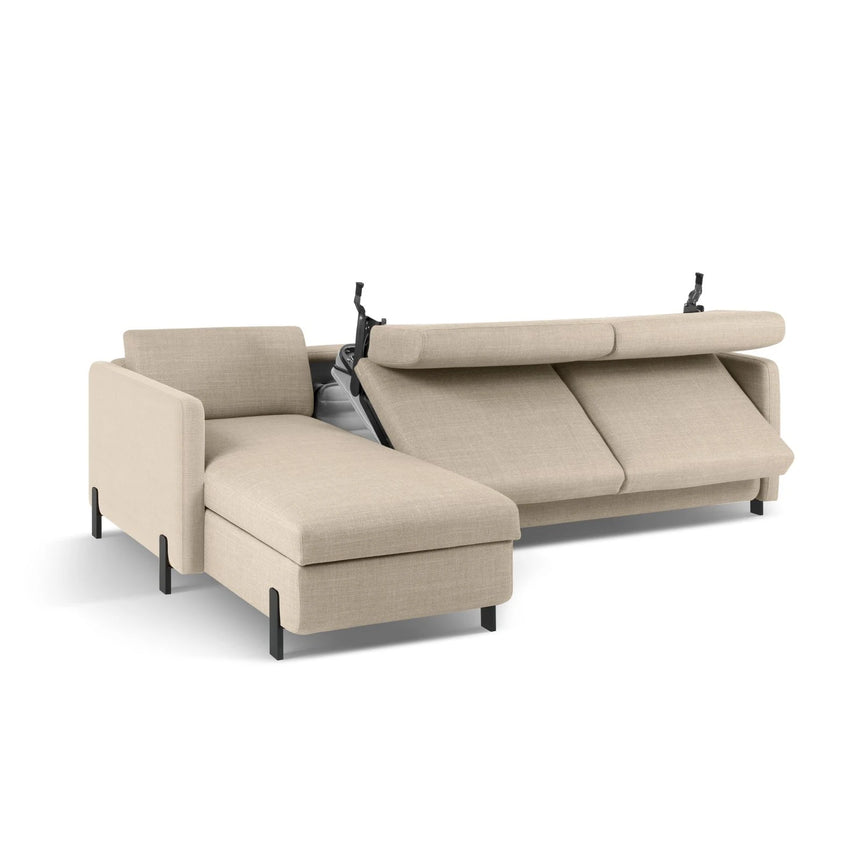 Gloria 4-Sitzer Ecksofa Links, ausklappbar, mit Schlaffunktion, mit Bezug aus Samt oder Strukturstoff, 260x170 cm – Bild 6