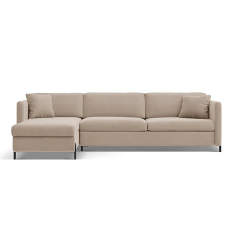 Gloria 4-Sitzer Ecksofa Links, ausklappbar, mit Schlaffunktion, mit Bezug aus Samt (Sal1) in Beige, 280x170 cm – Bild 1