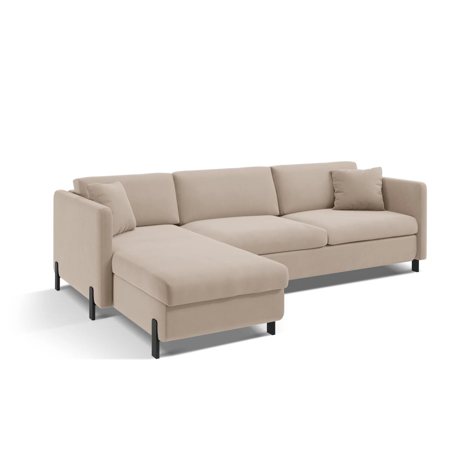 Gloria 4-Sitzer Ecksofa Links, ausklappbar, mit Schlaffunktion, mit Bezug aus Samt (Sal1) in Beige, 280x170 cm – Bild 4