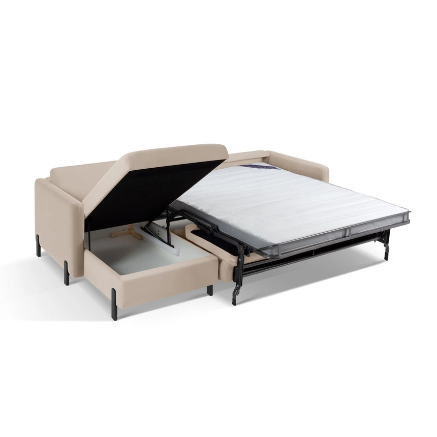 Gloria 4-Sitzer Ecksofa Links, ausklappbar, mit Schlaffunktion, mit Bezug aus Samt (Sal1) in Beige, 280x170 cm – Bild 6