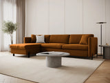 Gloria 4-Sitzer Ecksofa Links, ausklappbar, mit Schlaffunktion, mit Bezug aus Samt (Sal15) in Braun, 260x170 cm – Bild 2