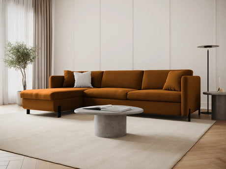 Gloria 4-Sitzer Ecksofa Links, ausklappbar, mit Schlaffunktion, mit Bezug aus Samt (Sal15) in Braun, 280x170 cm – Bild 2