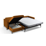 Gloria 4-Sitzer Ecksofa Links, ausklappbar, mit Schlaffunktion, mit Bezug aus Samt (Sal15) in Braun, 280x170 cm – Bild 6