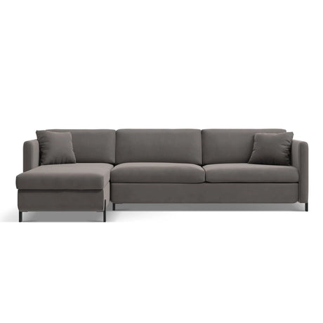 Gloria 4-Sitzer Ecksofa Links, ausklappbar, mit Schlaffunktion, mit Bezug aus Samt (Sal17) in Grau, 260x170 cm – Bild 1