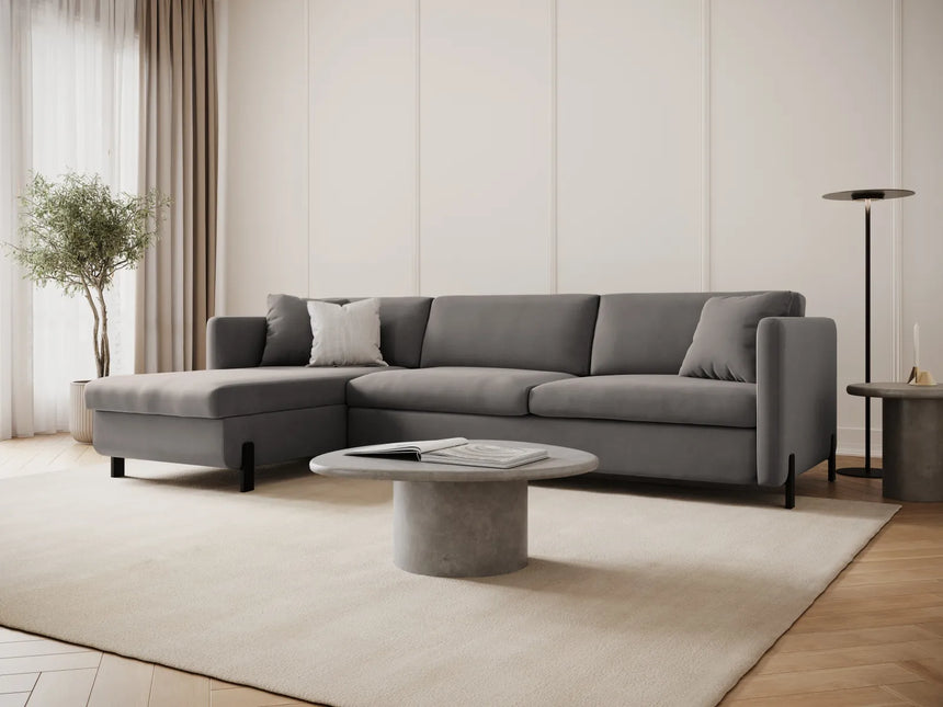 Gloria 4-Sitzer Ecksofa Links, ausklappbar, mit Schlaffunktion, mit Bezug aus Samt (Sal17) in Grau, 280x170 cm – Bild 2