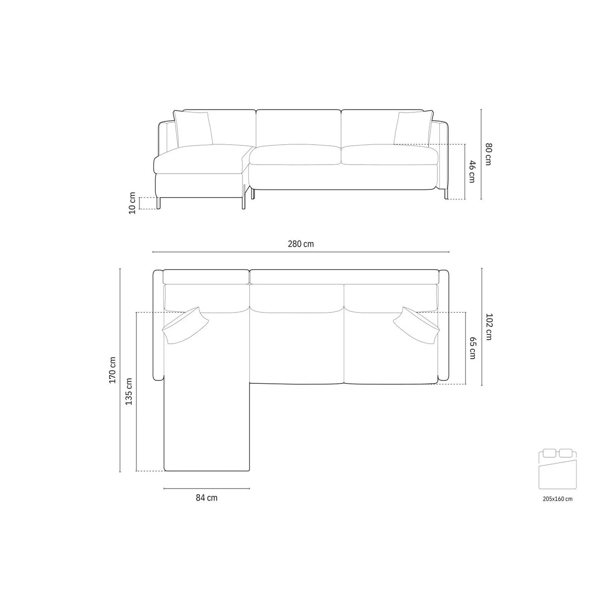 Gloria 4-Sitzer Ecksofa Links, ausklappbar, mit Schlaffunktion, mit Bezug aus Samt (Sal17) in Grau, 280x170 cm – Bild 3