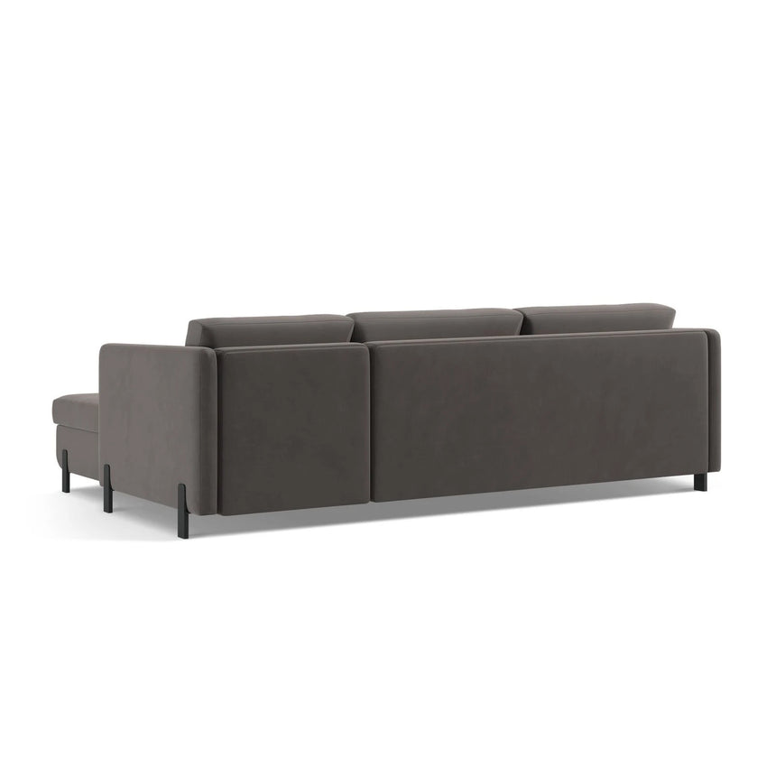 Gloria 4-Sitzer Ecksofa Links, ausklappbar, mit Schlaffunktion, mit Bezug aus Samt (Sal17) in Grau, 280x170 cm – Bild 5