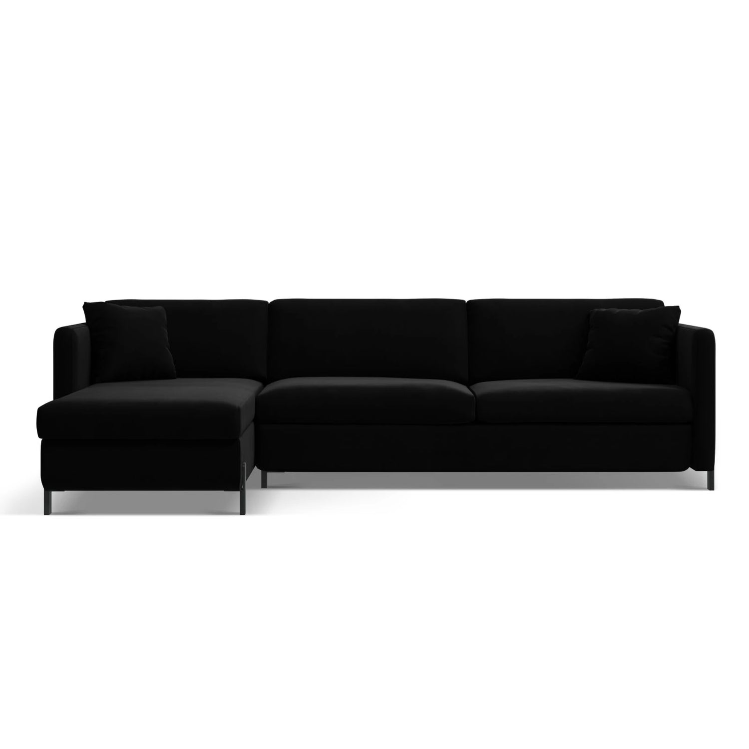 Gloria 4-Sitzer Ecksofa Links, ausklappbar, mit Schlaffunktion, mit Bezug aus Samt (Sal19) in Schwarz, 260x170 cm – Bild 1