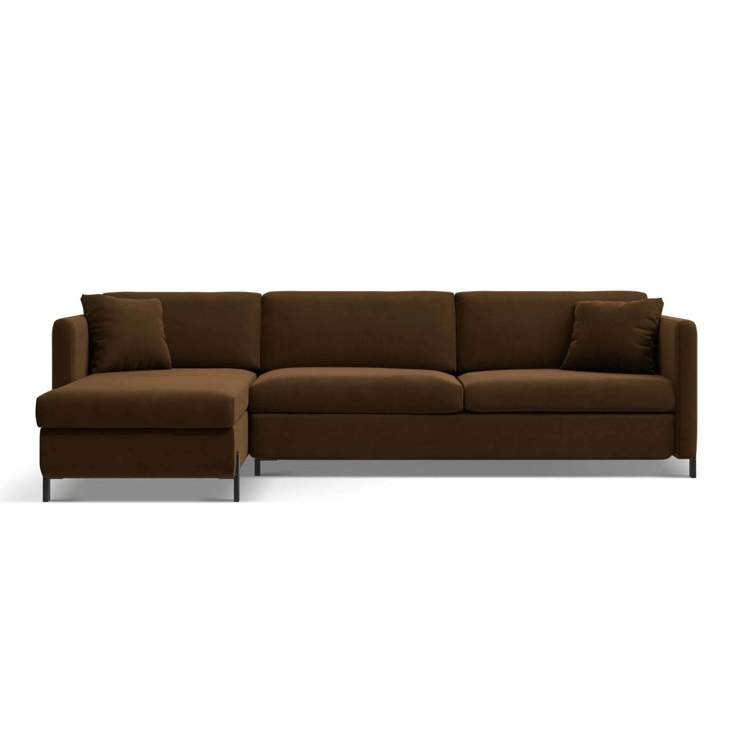 Gloria 4-Sitzer Ecksofa Links, ausklappbar, mit Schlaffunktion, mit Bezug aus Samt (Sal4) in Chocolate, 260x170 cm – Bild 1