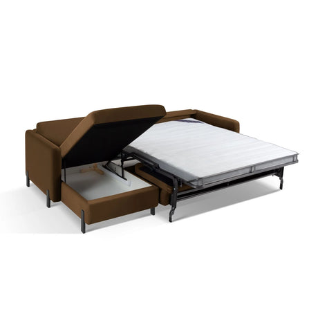 Gloria 4-Sitzer Ecksofa Links, ausklappbar, mit Schlaffunktion, mit Bezug aus Samt (Sal4) in Chocolate, 260x170 cm – Bild 6