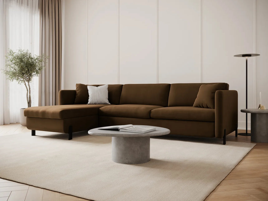 Gloria 4-Sitzer Ecksofa Links, ausklappbar, mit Schlaffunktion, mit Bezug aus Samt (Sal4) in Chocolate, 280x170 cm – Bild 2