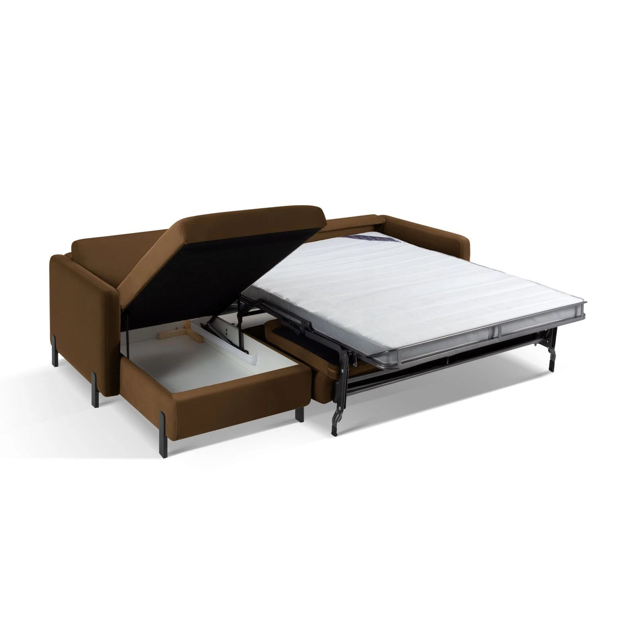 Gloria 4-Sitzer Ecksofa Links, ausklappbar, mit Schlaffunktion, mit Bezug aus Samt (Sal4) in Chocolate, 280x170 cm – Bild 6