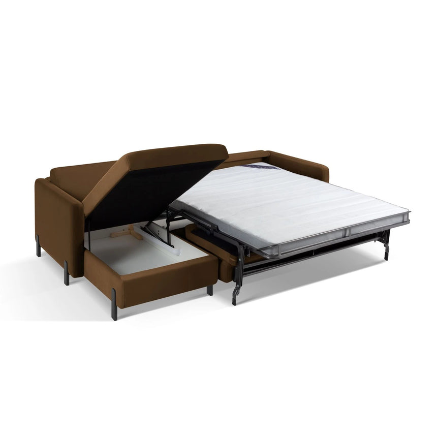 Gloria 4-Sitzer Ecksofa Links, ausklappbar, mit Schlaffunktion, mit Bezug aus Samt (Sal4) in Chocolate, 280x170 cm – Bild 6