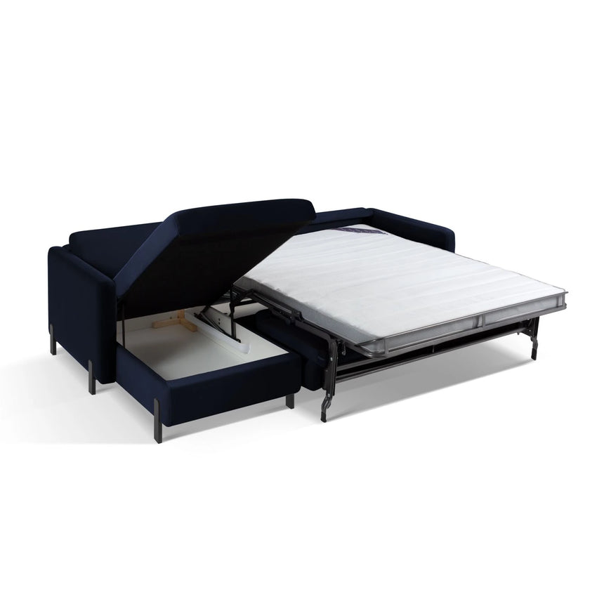 Gloria 4-Sitzer Ecksofa Links, ausklappbar, mit Schlaffunktion, mit Bezug aus Samt (Sal5) in Königsblau, 280x170 cm – Bild 6
