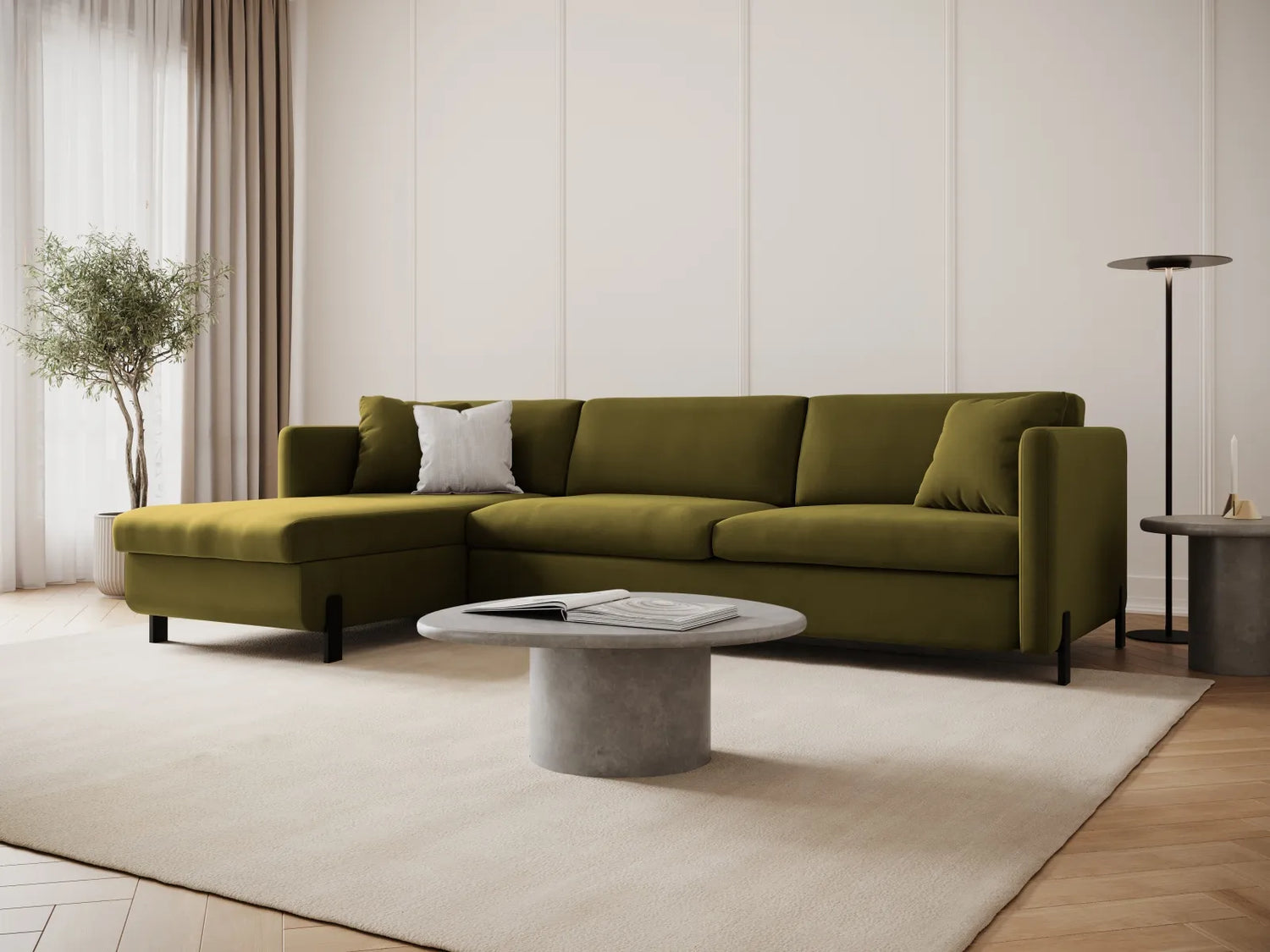 Gloria 4-Sitzer Ecksofa Links, ausklappbar, mit Schlaffunktion, mit Bezug aus Samt (Sal8) in Grün, 260x170 cm – Bild 2