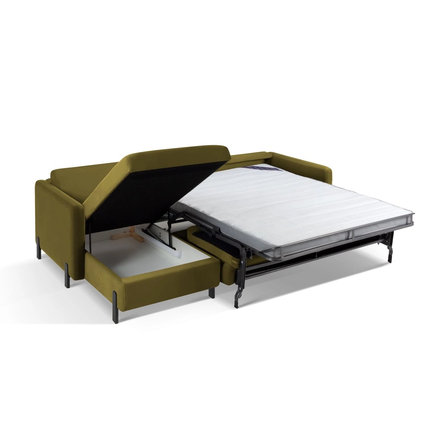 Gloria 4-Sitzer Ecksofa Links, ausklappbar, mit Schlaffunktion, mit Bezug aus Samt (Sal8) in Grün, 260x170 cm – Bild 6
