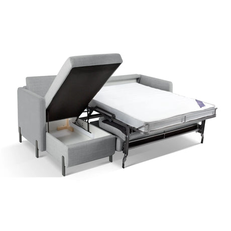 Gloria 4-Sitzer Ecksofa Links, ausklappbar, mit Schlaffunktion, mit Bezug aus Strukturierter Stoff (Bjo06) in Hellgrau, 280x170 cm – Bild 7