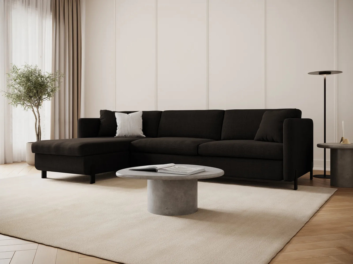 Gloria 4-Sitzer Ecksofa Links, ausklappbar, mit Schlaffunktion, mit Bezug aus Strukturierter Stoff (Bjo16) in Dunkelgrau, 280x170 cm – Bild 2
