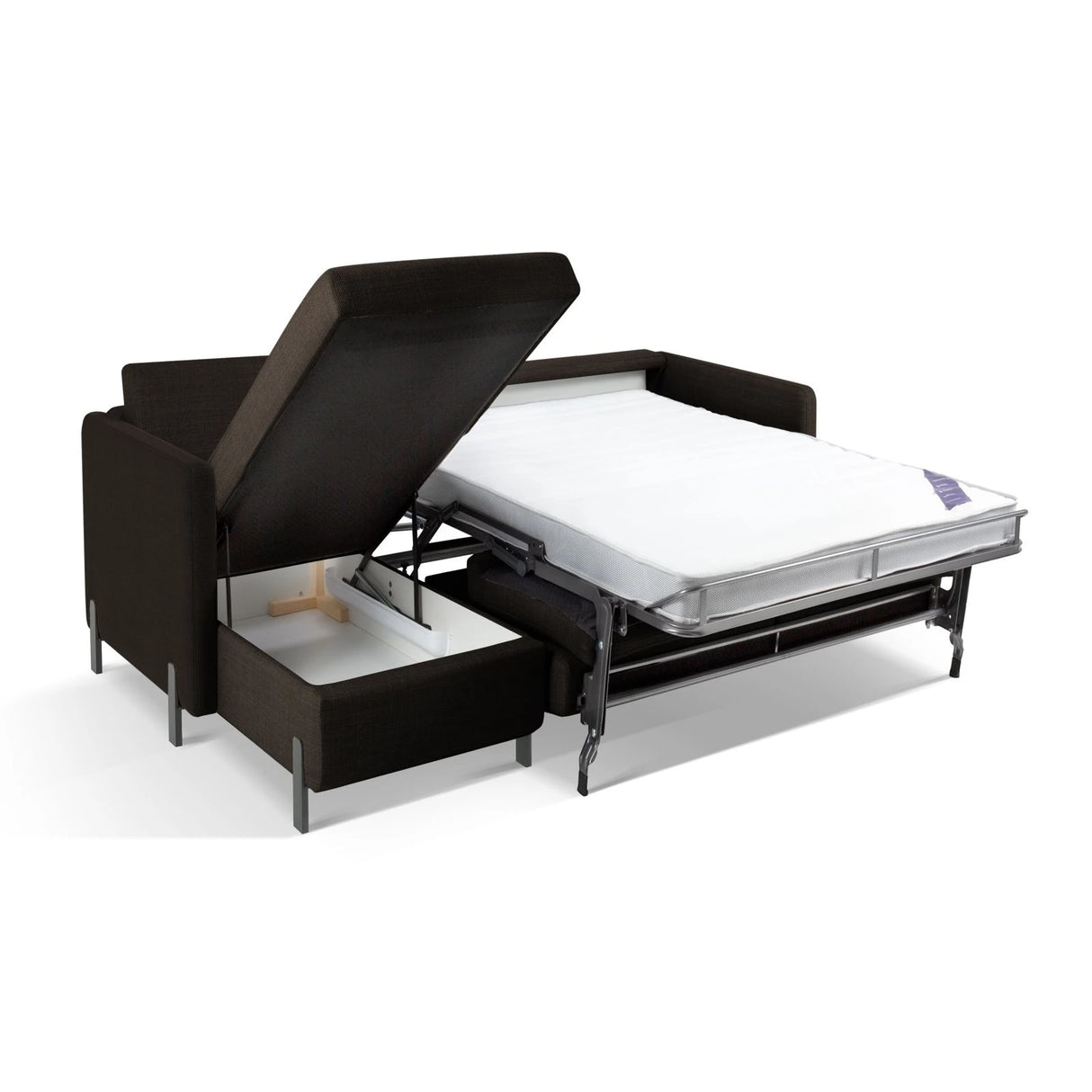 Gloria 4-Sitzer Ecksofa Links, ausklappbar, mit Schlaffunktion, mit Bezug aus Strukturierter Stoff (Bjo16) in Dunkelgrau, 280x170 cm – Bild 7