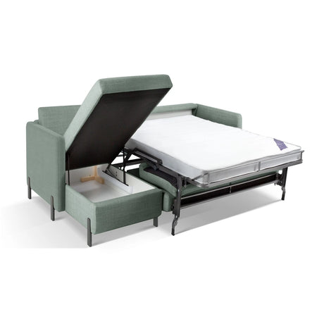 Gloria 4-Sitzer Ecksofa Links, ausklappbar, mit Schlaffunktion, mit Bezug aus Strukturierter Stoff (Bjo71) in Mint, 260x170 cm – Bild 8