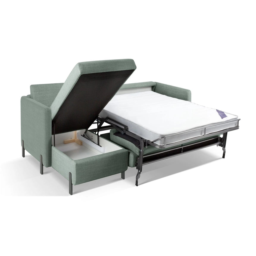 Gloria 4-Sitzer Ecksofa Links, ausklappbar, mit Schlaffunktion, mit Bezug aus Strukturierter Stoff (Bjo71) in Mint, 260x170 cm – Bild 8