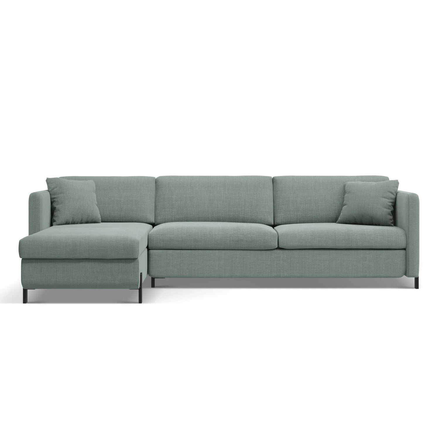 Gloria 4-Sitzer Ecksofa Links, ausklappbar, mit Schlaffunktion, mit Bezug aus Strukturierter Stoff (Bjo71) in Mint, 280x170 cm – Bild 1