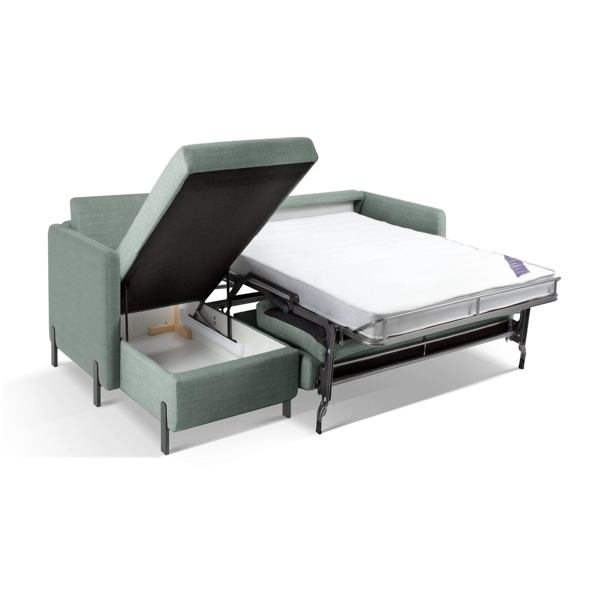 Gloria 4-Sitzer Ecksofa Links, ausklappbar, mit Schlaffunktion, mit Bezug aus Strukturierter Stoff (Bjo71) in Mint, 280x170 cm – Bild 8