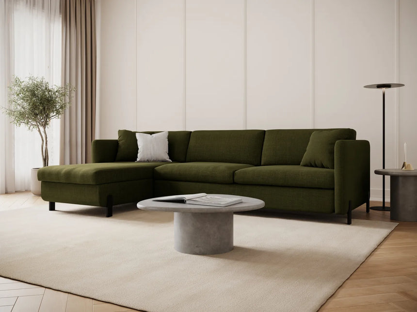 Gloria 4-Sitzer Ecksofa Links, ausklappbar, mit Schlaffunktion, mit Bezug aus Strukturierter Stoff (Bjo77) in Grün, 260x170 cm – Bild 2