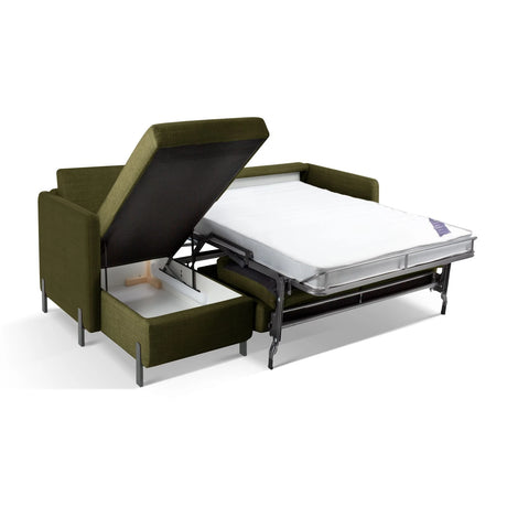 Gloria 4-Sitzer Ecksofa Links, ausklappbar, mit Schlaffunktion, mit Bezug aus Strukturierter Stoff (Bjo77) in Grün, 260x170 cm – Bild 7