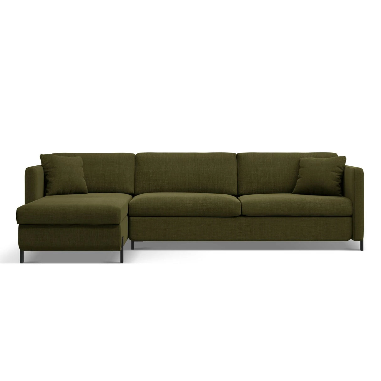 Gloria 4-Sitzer Ecksofa Links, ausklappbar, mit Schlaffunktion, mit Bezug aus Strukturierter Stoff (Bjo77) in Grün, 280x170 cm – Bild 1