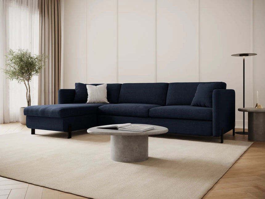 Gloria 4-Sitzer Ecksofa Links, ausklappbar, mit Schlaffunktion, mit Bezug aus Strukturierter Stoff (Bjo86) in Blau, 260x170 cm – Bild 2