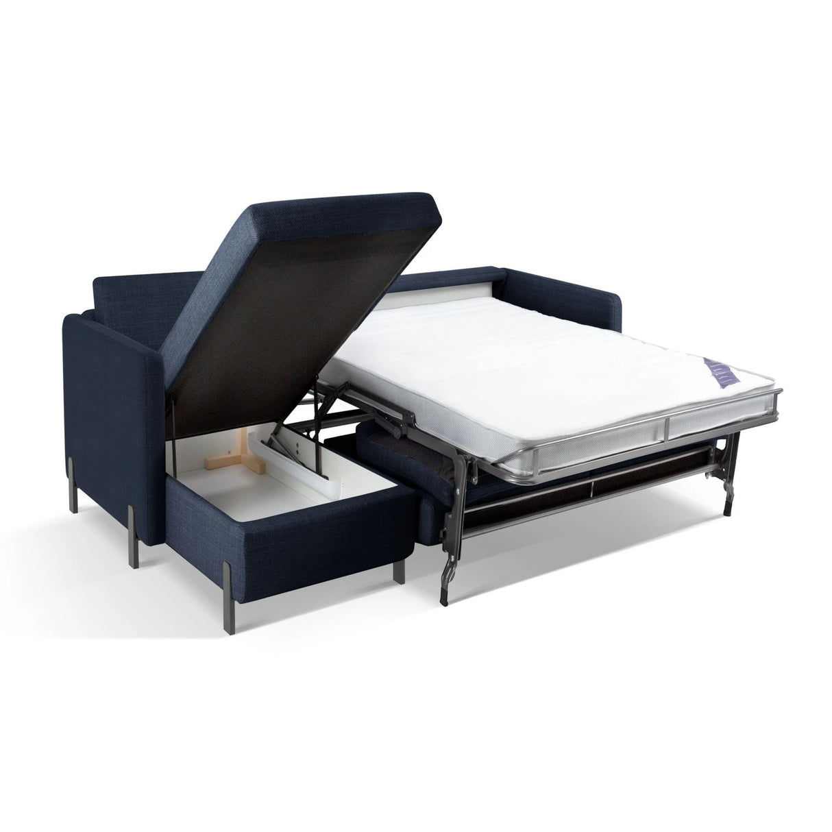 Gloria 4-Sitzer Ecksofa Links, ausklappbar, mit Schlaffunktion, mit Bezug aus Strukturierter Stoff (Bjo86) in Blau, 260x170 cm – Bild 7