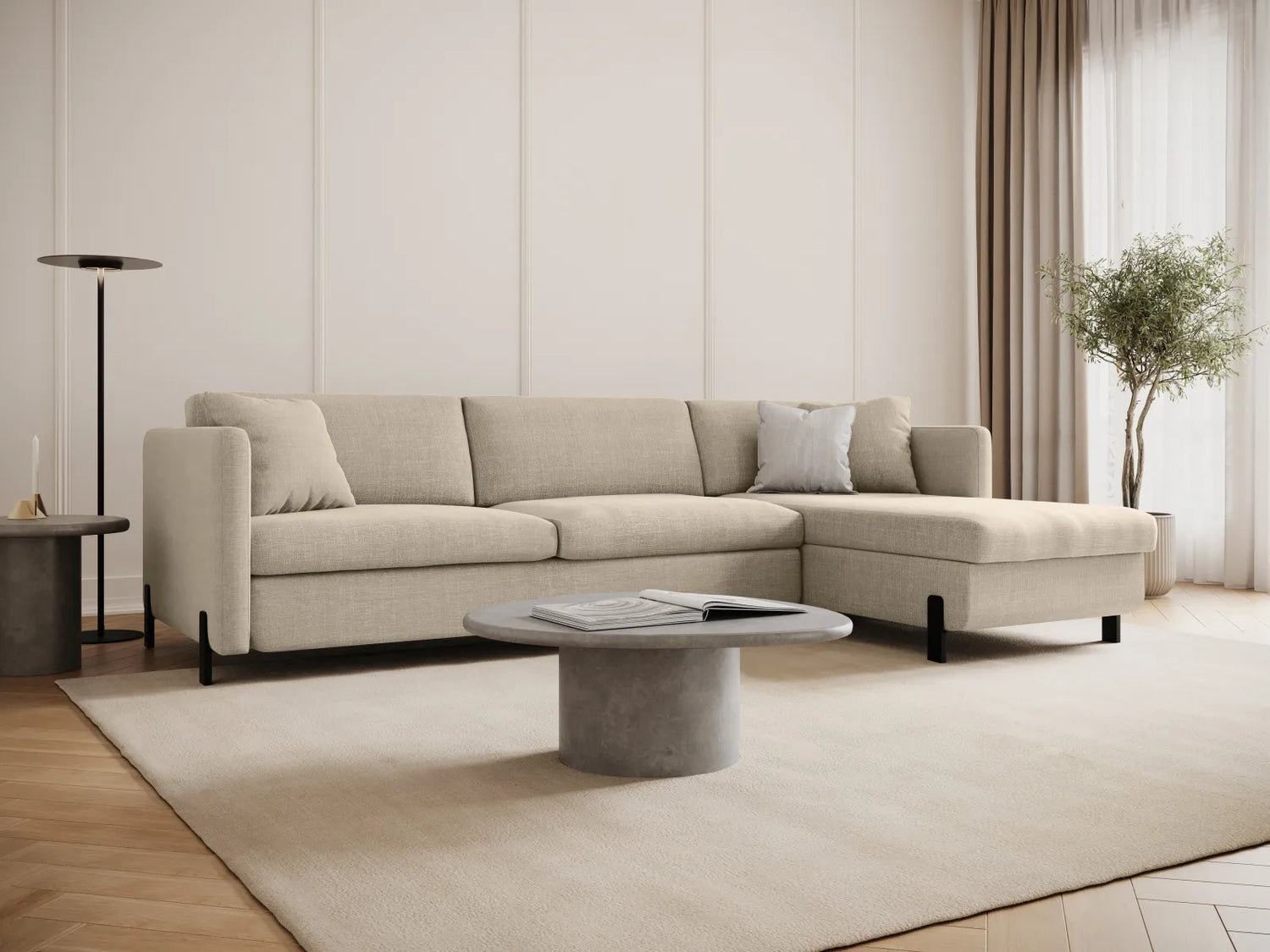 Gloria 4-Sitzer Ecksofa Rechts, ausklappbar, mit Schlaffunktion, mit Bezug aus Samt oder Strukturstoff, 260x170 cm – Bild 2