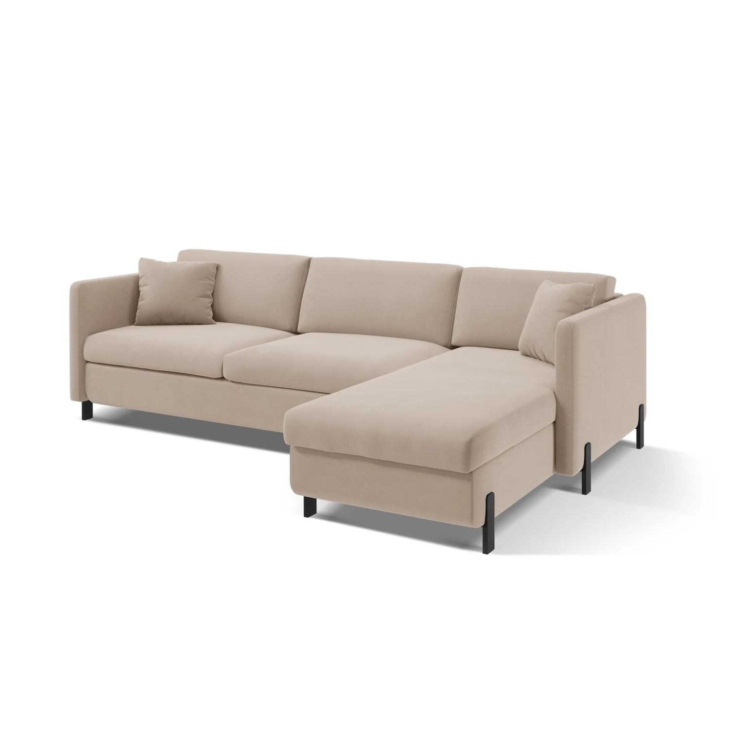 Gloria 4-Sitzer Ecksofa Rechts, ausklappbar, mit Schlaffunktion, mit Bezug aus Samt (Sal1) in Beige, 280x170 cm – Bild 4