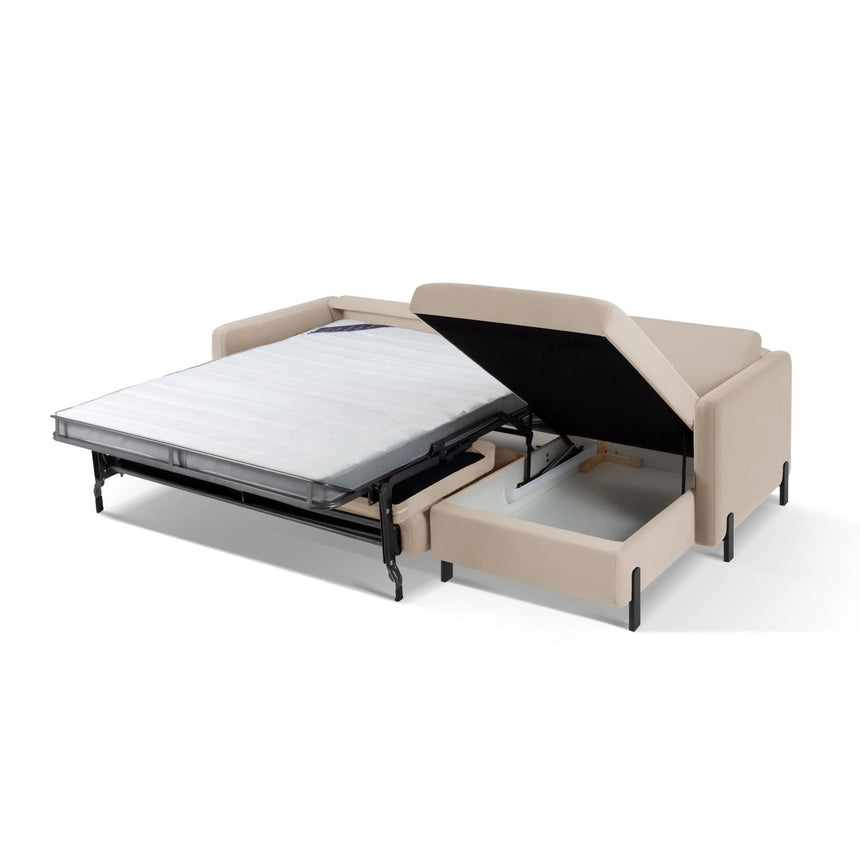 Gloria 4-Sitzer Ecksofa Rechts, ausklappbar, mit Schlaffunktion, mit Bezug aus Samt (Sal1) in Beige, 280x170 cm – Bild 6