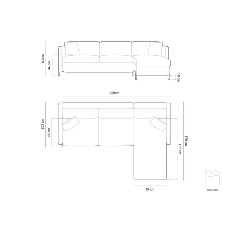 Gloria 4-Sitzer Ecksofa Rechts, ausklappbar, mit Schlaffunktion, mit Bezug aus Samt (Sal15) in Braun, 260x170 cm – Bild 3