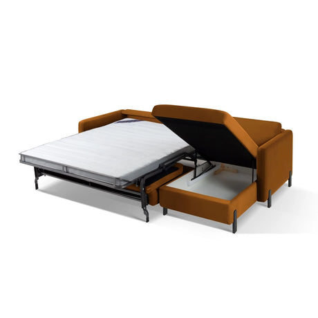 Gloria 4-Sitzer Ecksofa Rechts, ausklappbar, mit Schlaffunktion, mit Bezug aus Samt (Sal15) in Braun, 260x170 cm – Bild 6
