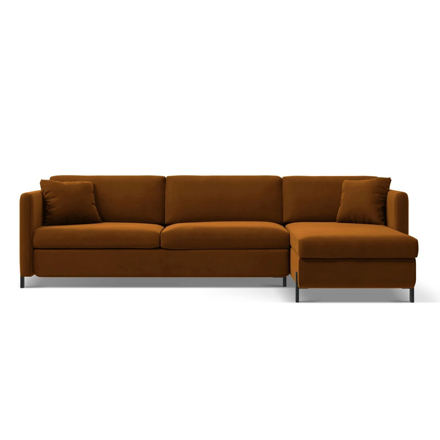 Gloria 4-Sitzer Ecksofa Rechts, ausklappbar, mit Schlaffunktion, mit Bezug aus Samt (Sal15) in Braun, 280x170 cm – Bild 1