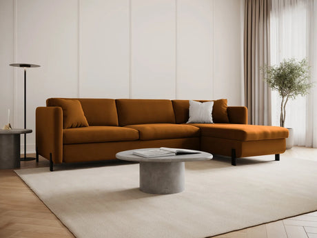 Gloria 4-Sitzer Ecksofa Rechts, ausklappbar, mit Schlaffunktion, mit Bezug aus Samt (Sal15) in Braun, 280x170 cm – Bild 2