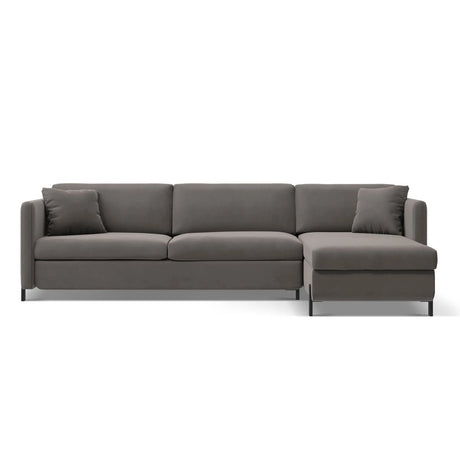 Gloria 4-Sitzer Ecksofa Rechts, ausklappbar, mit Schlaffunktion, mit Bezug aus Samt (Sal17) in Grau, 260x170 cm – Bild 1