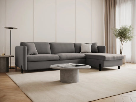 Gloria 4-Sitzer Ecksofa Rechts, ausklappbar, mit Schlaffunktion, mit Bezug aus Samt (Sal17) in Grau, 280x170 cm – Bild 2