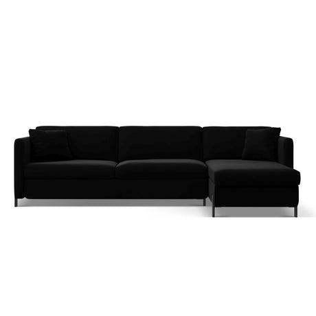 Gloria 4-Sitzer Ecksofa Rechts, ausklappbar, mit Schlaffunktion, mit Bezug aus Samt (Sal19) in Schwarz, 280x170 cm – Bild 1
