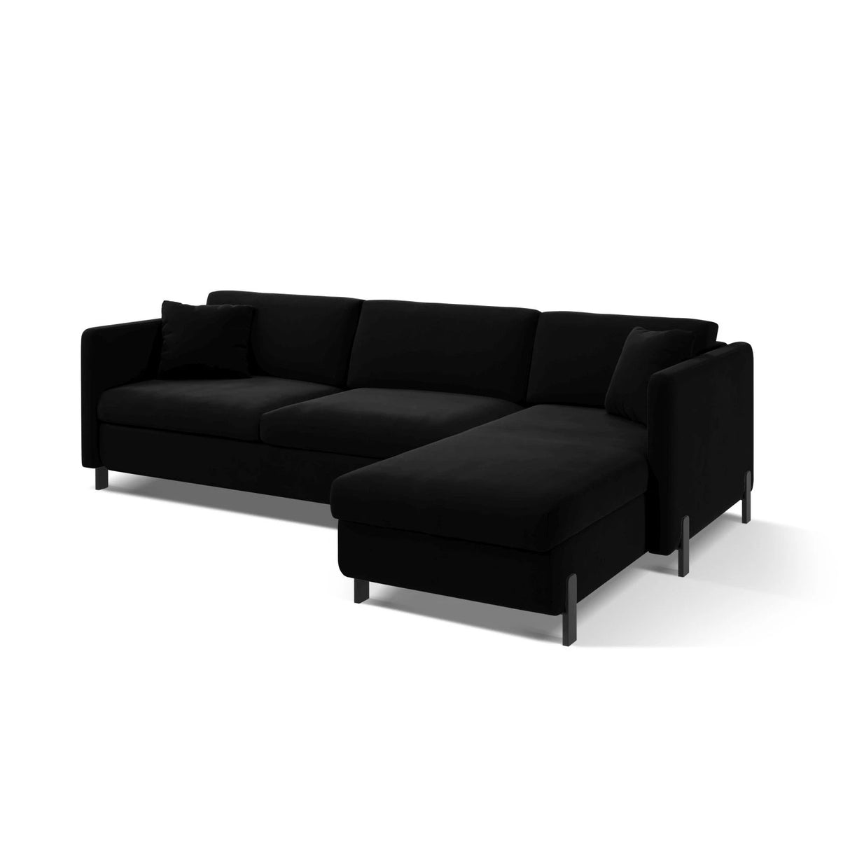 Gloria 4-Sitzer Ecksofa Rechts, ausklappbar, mit Schlaffunktion, mit Bezug aus Samt (Sal19) in Schwarz, 280x170 cm – Bild 4