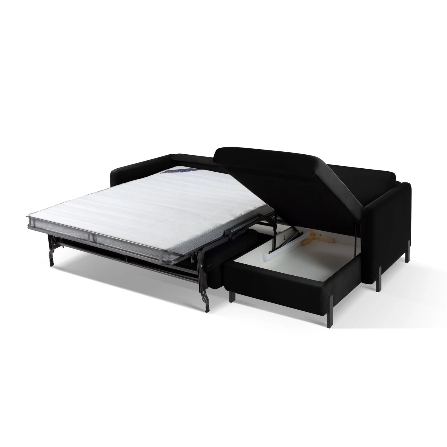 Gloria 4-Sitzer Ecksofa Rechts, ausklappbar, mit Schlaffunktion, mit Bezug aus Samt (Sal19) in Schwarz, 280x170 cm – Bild 6