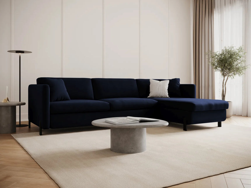 Gloria 4-Sitzer Ecksofa Rechts, ausklappbar, mit Schlaffunktion, mit Bezug aus Samt (Sal5) in Königsblau, 280x170 cm – Bild 2