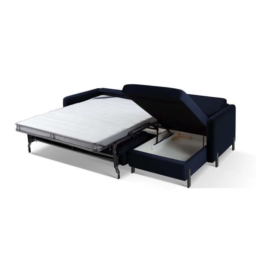 Gloria 4-Sitzer Ecksofa Rechts, ausklappbar, mit Schlaffunktion, mit Bezug aus Samt (Sal5) in Königsblau, 280x170 cm – Bild 6