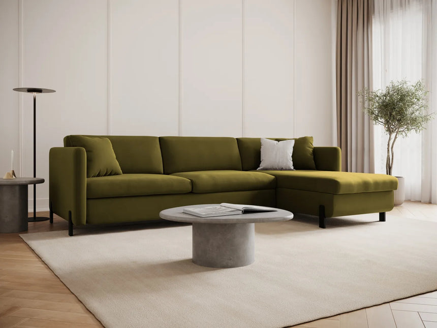 Gloria 4-Sitzer Ecksofa Rechts, ausklappbar, mit Schlaffunktion, mit Bezug aus Samt (Sal8) in Grün, 280x170 cm – Bild 2