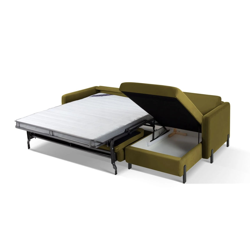 Gloria 4-Sitzer Ecksofa Rechts, ausklappbar, mit Schlaffunktion, mit Bezug aus Samt (Sal8) in Grün, 280x170 cm – Bild 6