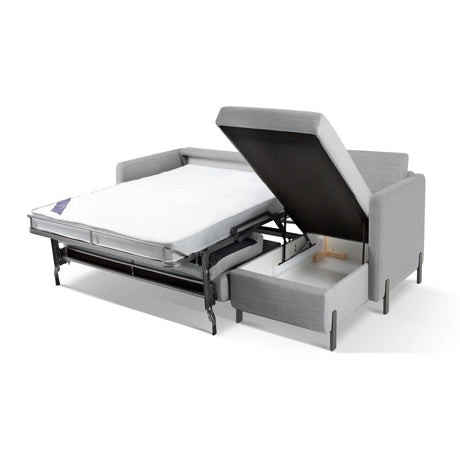 Gloria 4-Sitzer Ecksofa Rechts, ausklappbar, mit Schlaffunktion, mit Bezug aus Strukturierter Stoff (Bjo06) in Hellgrau, 260x170 cm – Bild 7