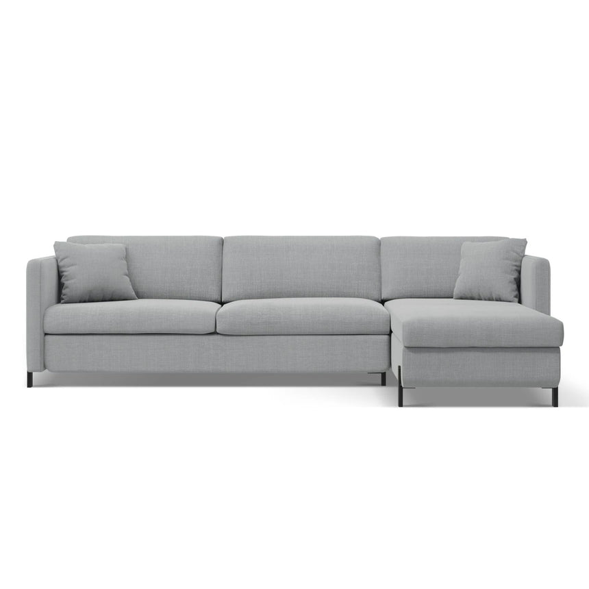Gloria 4-Sitzer Ecksofa Rechts, ausklappbar, mit Schlaffunktion, mit Bezug aus Strukturierter Stoff (Bjo06) in Hellgrau, 280x170 cm – Bild 1